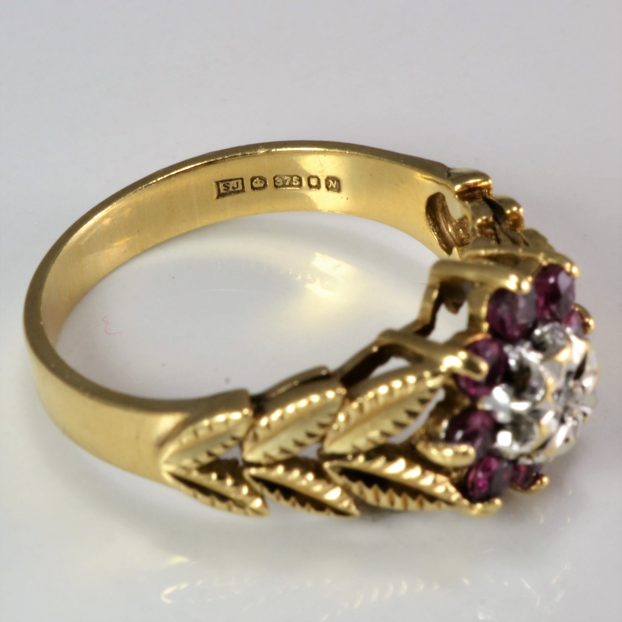 Floral Inspired Ruby & Diamond Vintage Ring | 0.01 ct, SZ 5.75 |