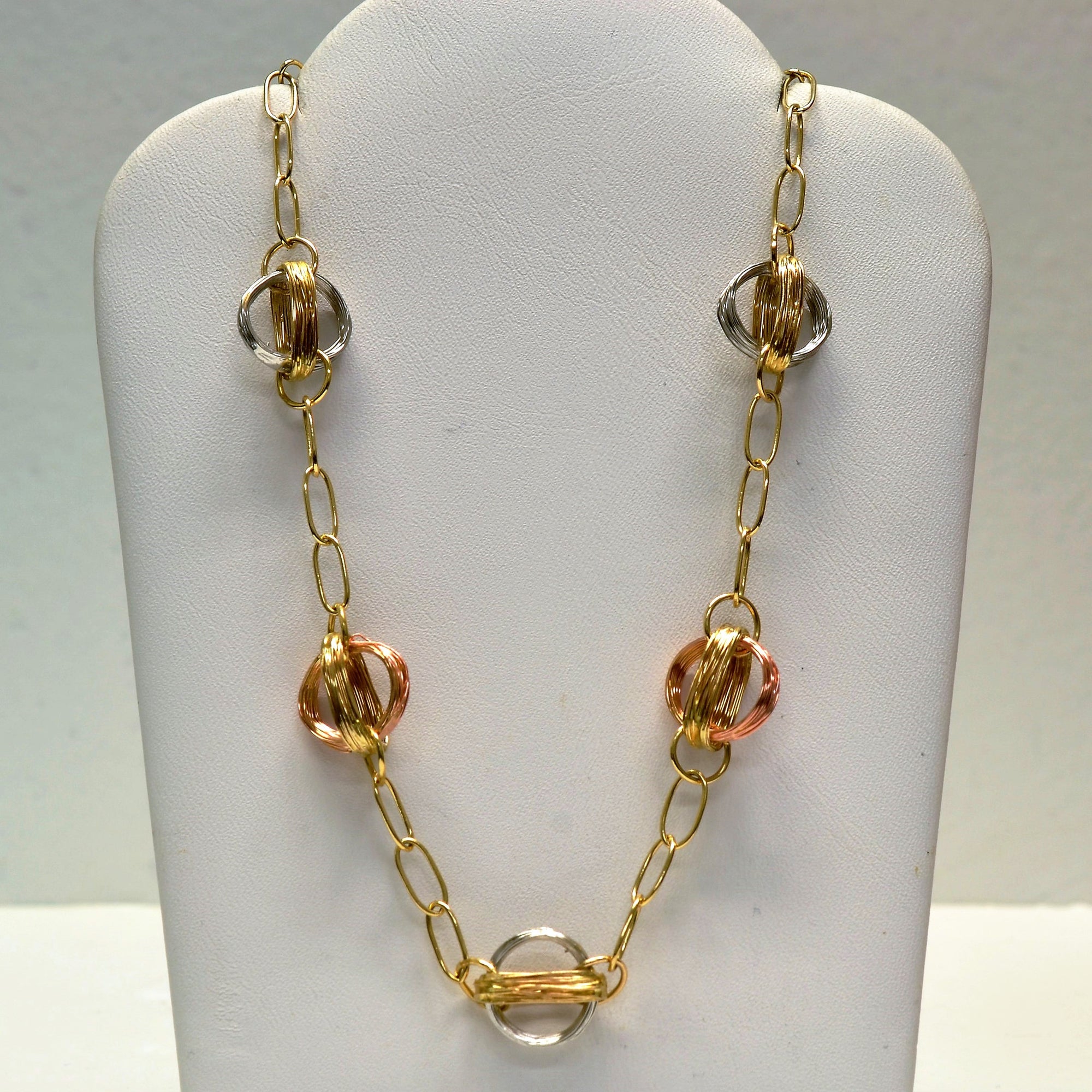 Tri Tone Gold Link Necklace | 16