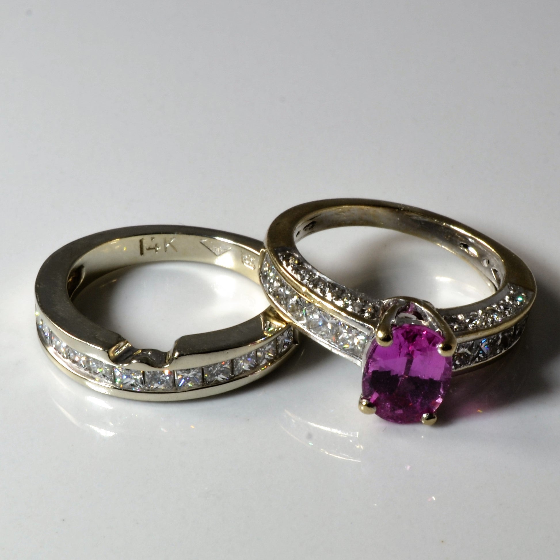 Pink Sapphire & Diamond Wedding Set | 1.70ct | 1.95ctw | SZ 4 |
