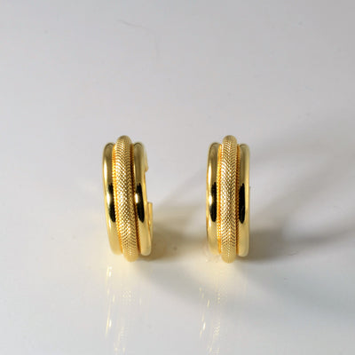 Textured Yellow Gold Hoop Earrings |