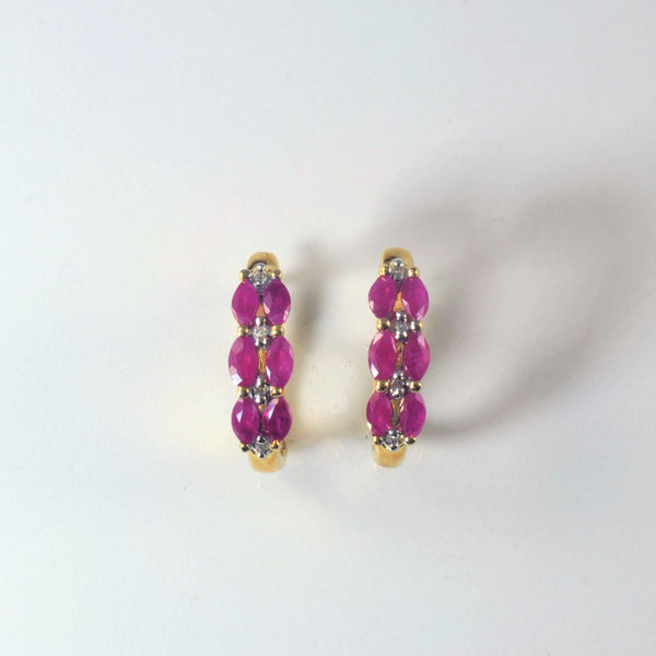 Ruby & Diamond Huggie Earrings | 1.00ctw, 0.04ctw |