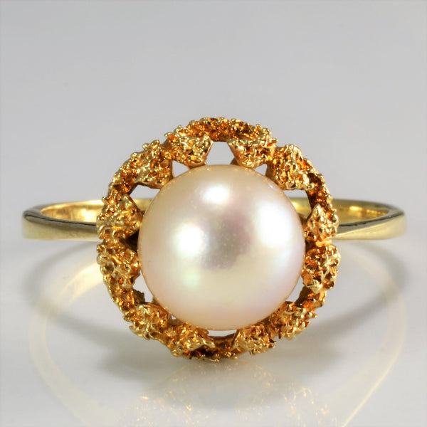 Textured Edge Solitaire Pearl Ring | SZ 9 |