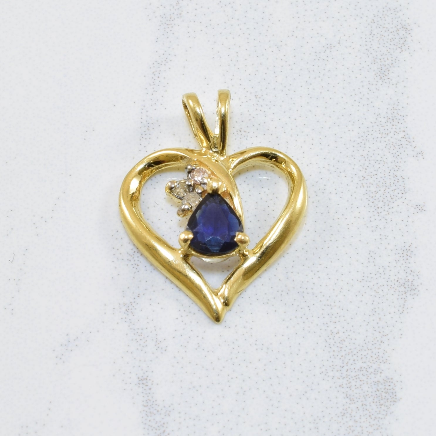 Blue Sapphire & Diamond Heart Pendant | 0.35ct, 0.03ctw |
