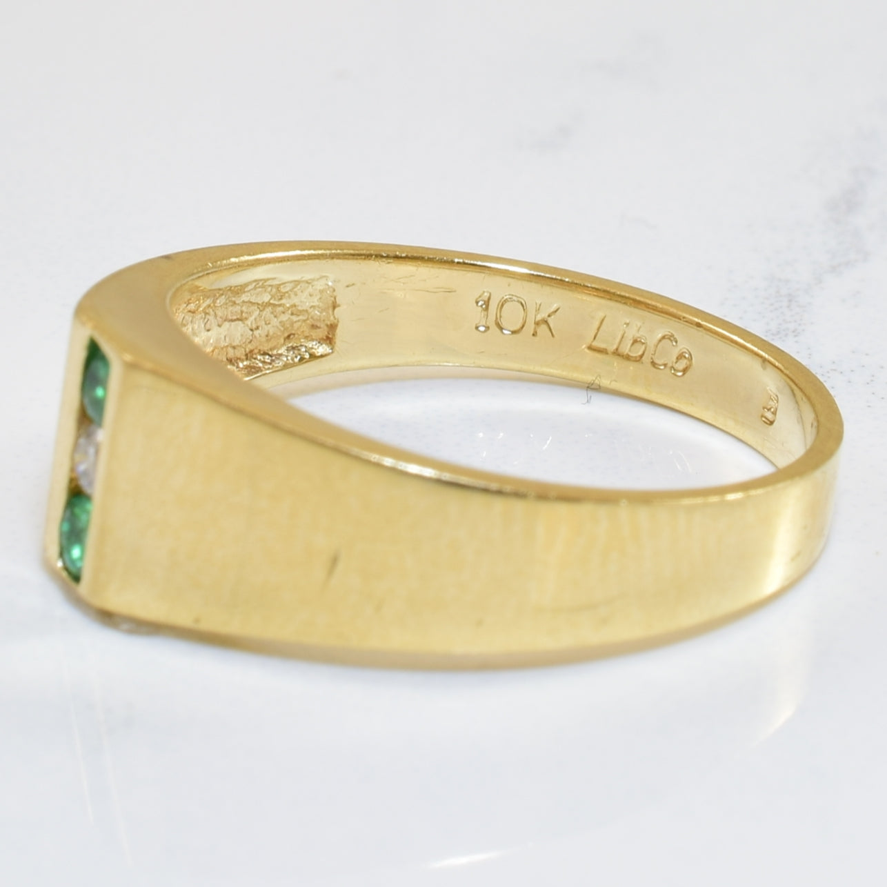 Vertical Channel Emerald & Diamond Ring | 0.06ctw, 0.03ct | SZ 6.75 |