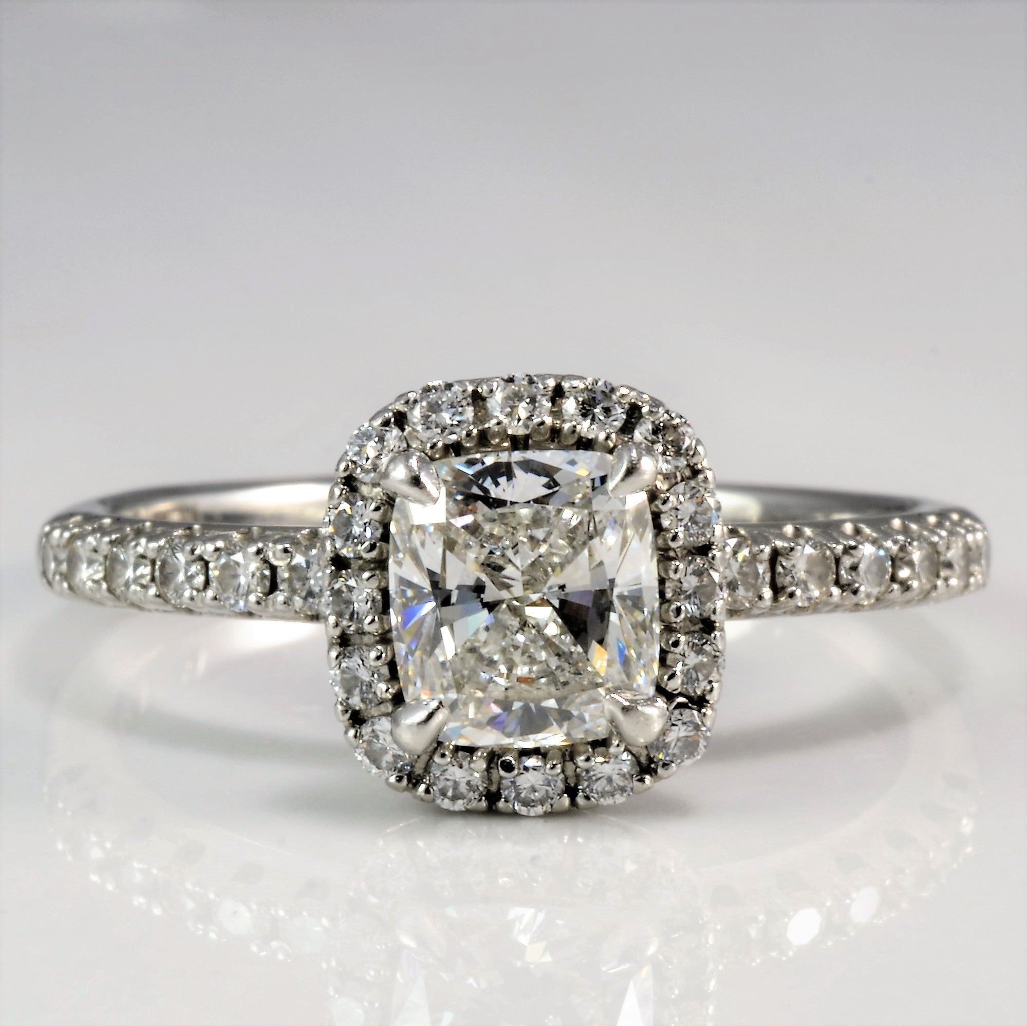 GIA Cushion Cut Diamond Halo Engagement Ring | 1.00ct VVS2 F, 0.36ctw |  SZ 7.75 |