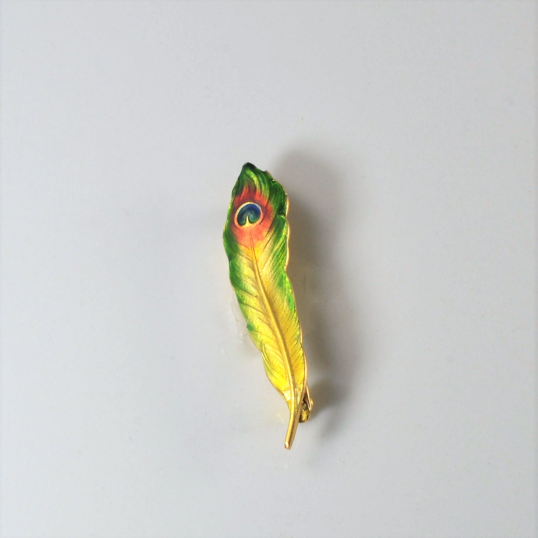Mid Century Enamelled Peacock Feather Brooch |