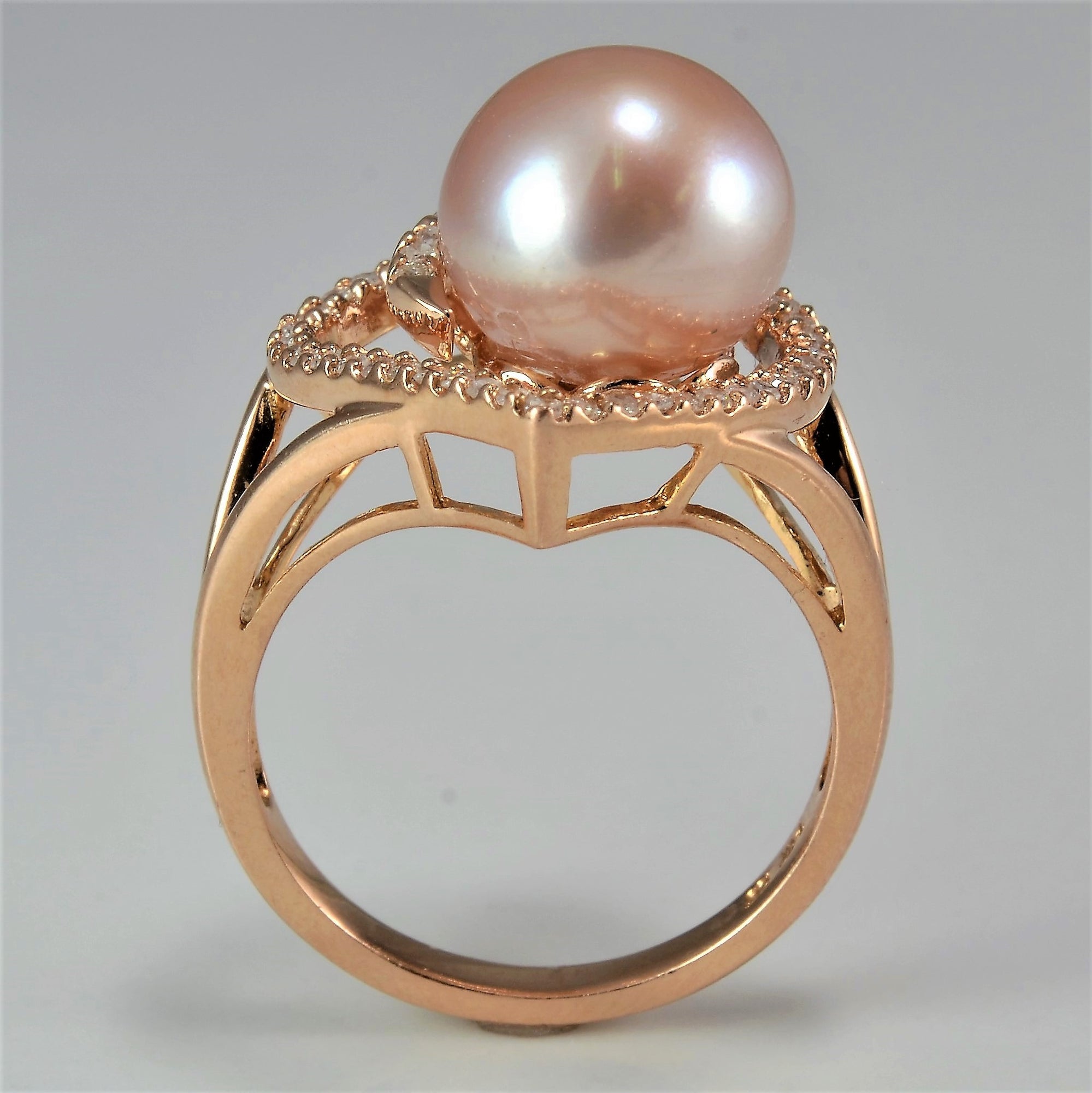 Rose Gold Pearl & Diamond Heart Ring | 0.25 ctw, SZ 7 |