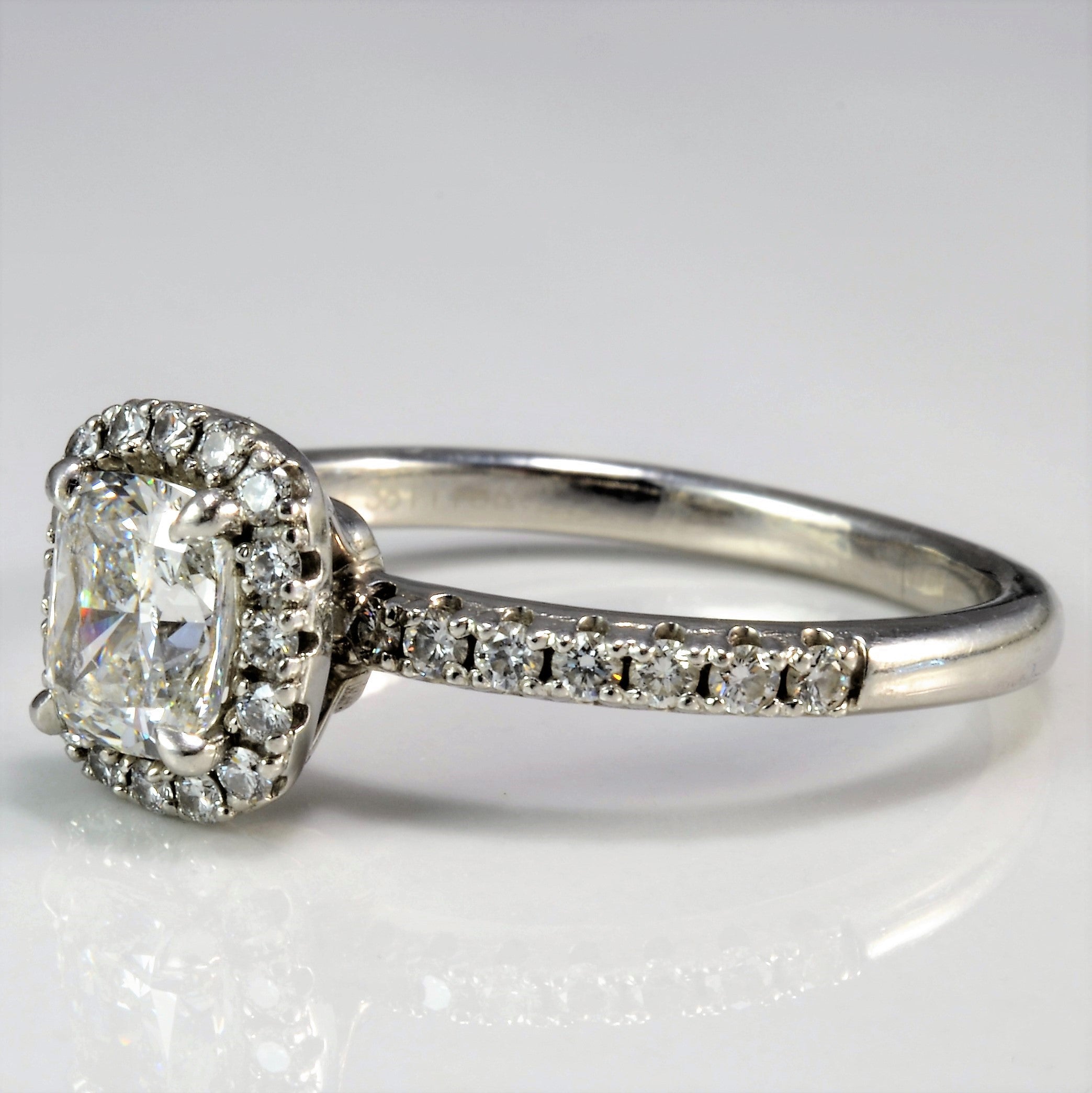 GIA Cushion Cut Diamond Halo Engagement Ring | 1.00ct VVS2 F, 0.36ctw |  SZ 7.75 |