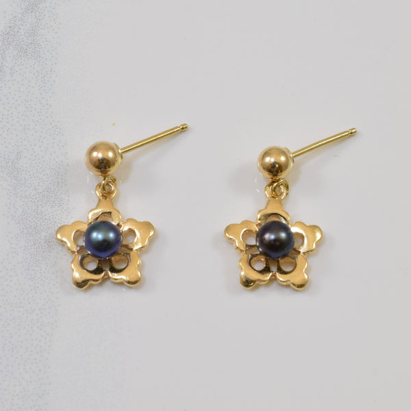 Black Pearl Floral Drop Earrings | 1.00ctw |
