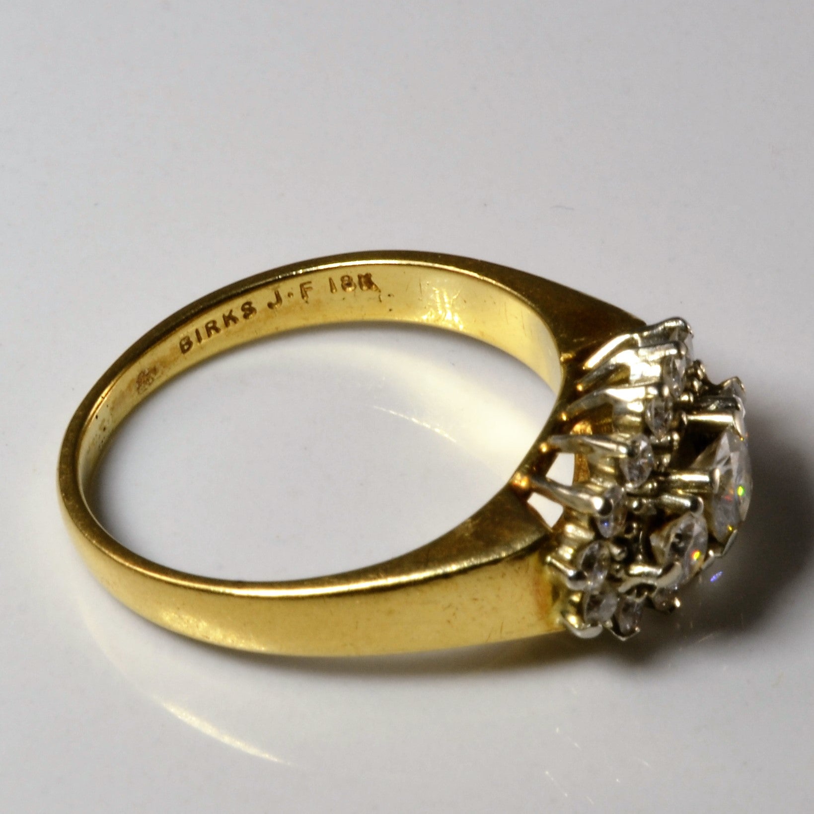 'Birks' Three Stone Diamond Halo Engagement Ring | 0.81ctw | SZ 8 |