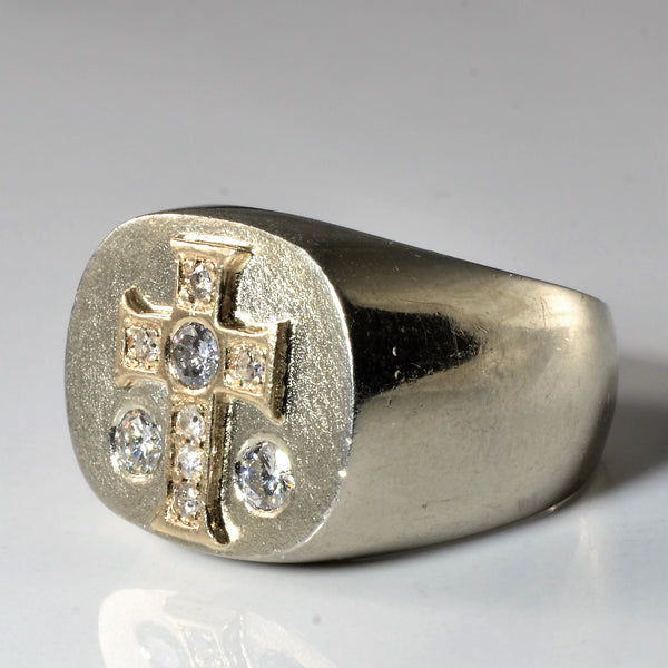 Two Tone Diamond Cross Signet Ring | 0.57ctw | SZ 10.25 |