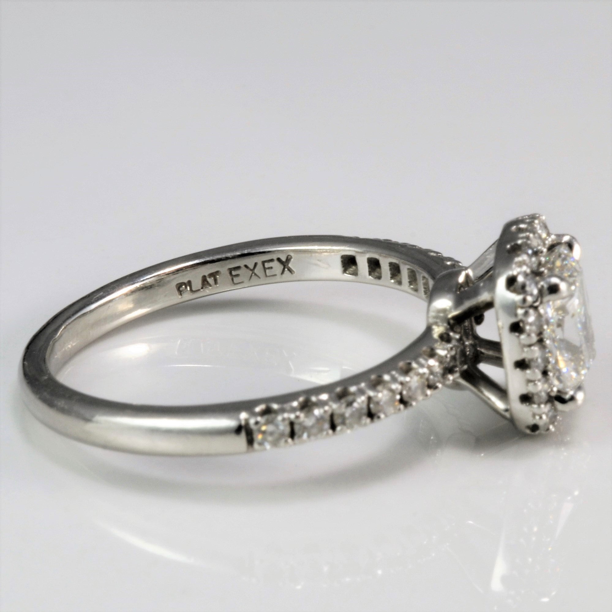 GIA Cushion Cut Diamond Halo Engagement Ring | 1.00ct VVS2 F, 0.36ctw |  SZ 7.75 |