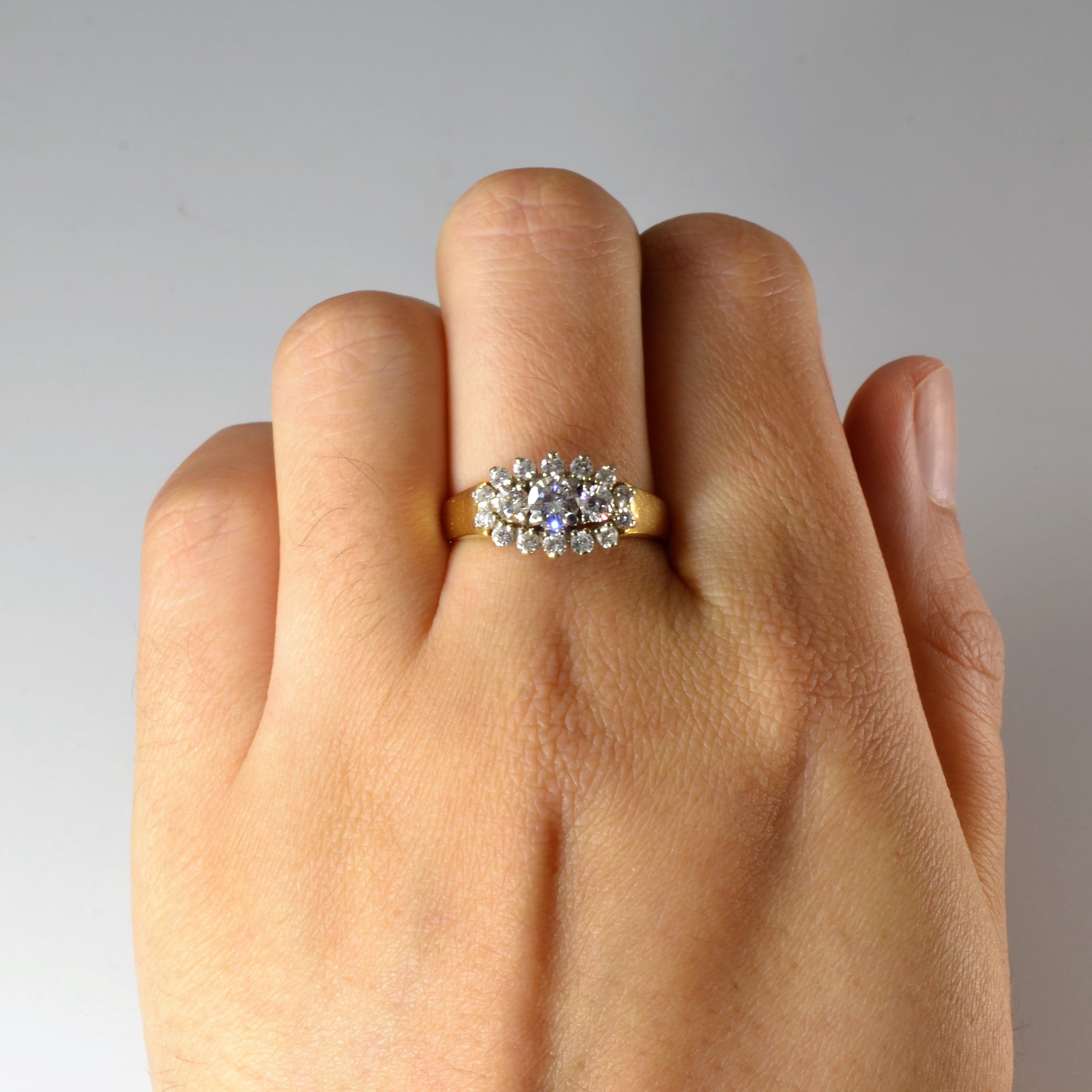 'Birks' Three Stone Diamond Halo Engagement Ring | 0.81ctw | SZ 8 |