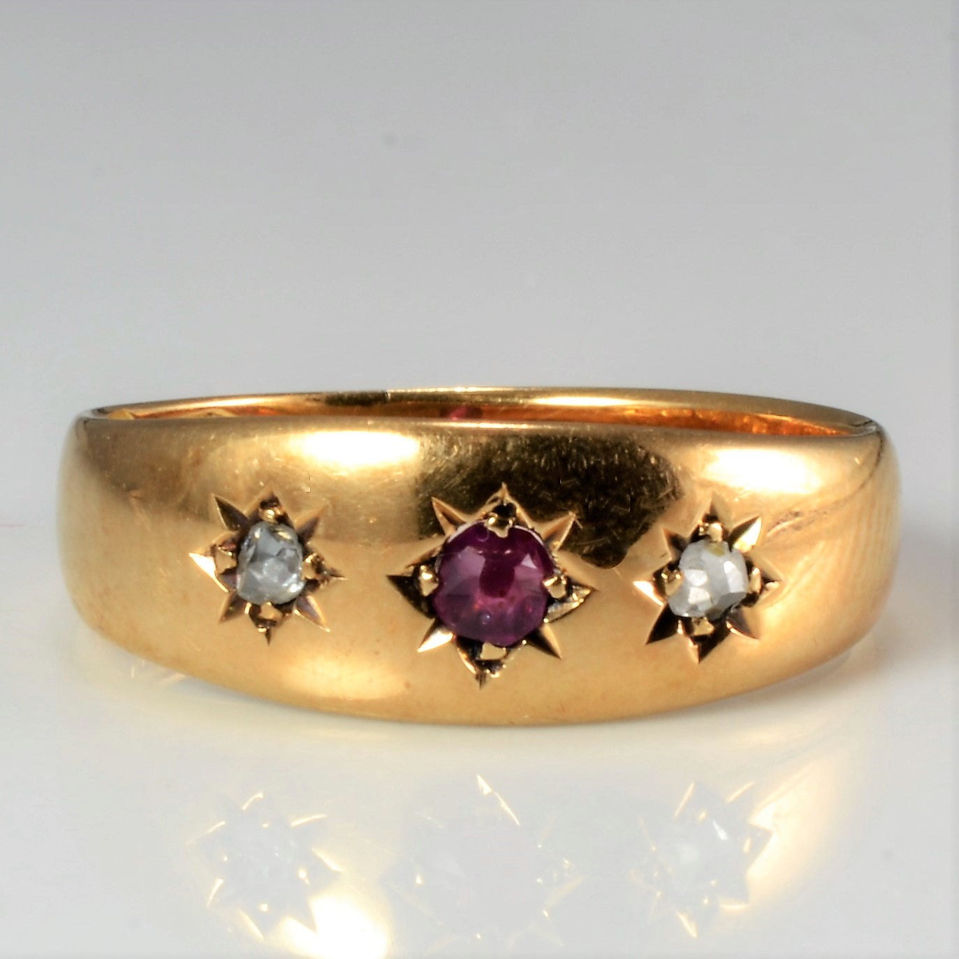 Victorian Era Flush Set Ruby & Diamond Ring | 0.05 ctw, SZ 4.75 |
