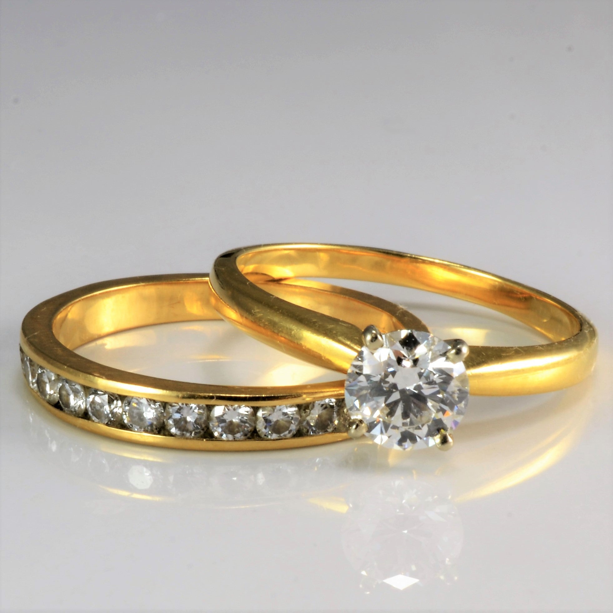 Solitaire & Channel Diamond Wedding Set | 1.65ctw | SZ 9.75 |