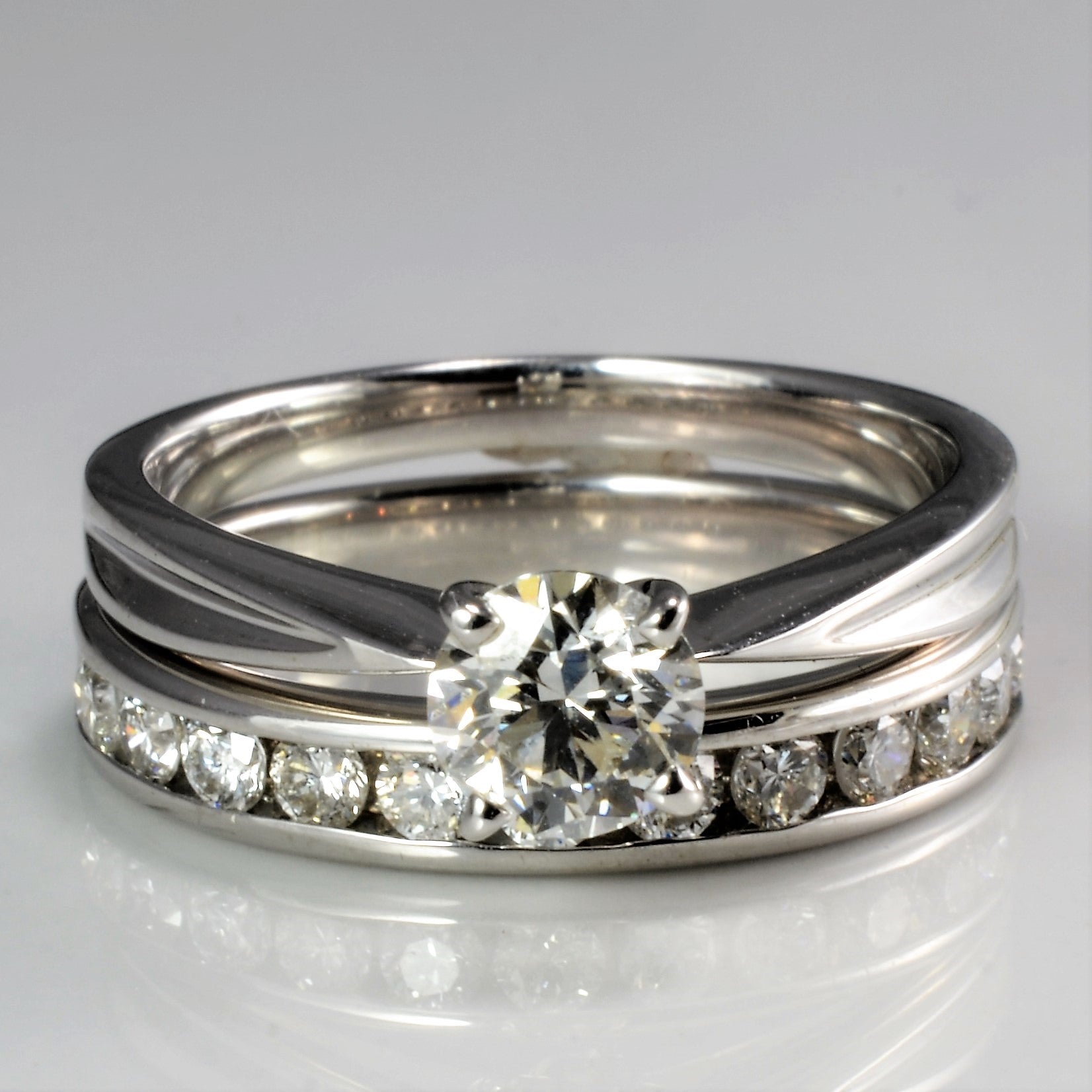 Channel Diamond 18K Gold Wedding Ring Set | 1.18 ctw, Ring SZ 5, Band 5.5 |