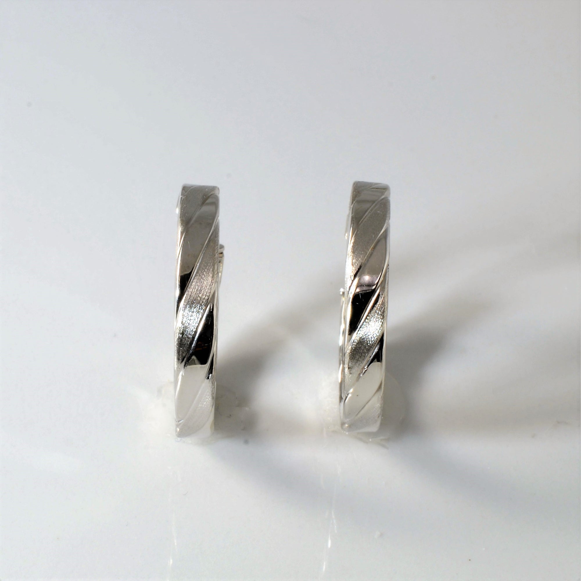 Twist Patterned White Gold Hoops |