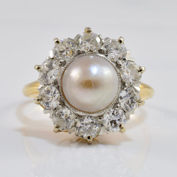 Victorian Era Pearl and Diamond Ring | 0.90 ctw SZ 5.5 |