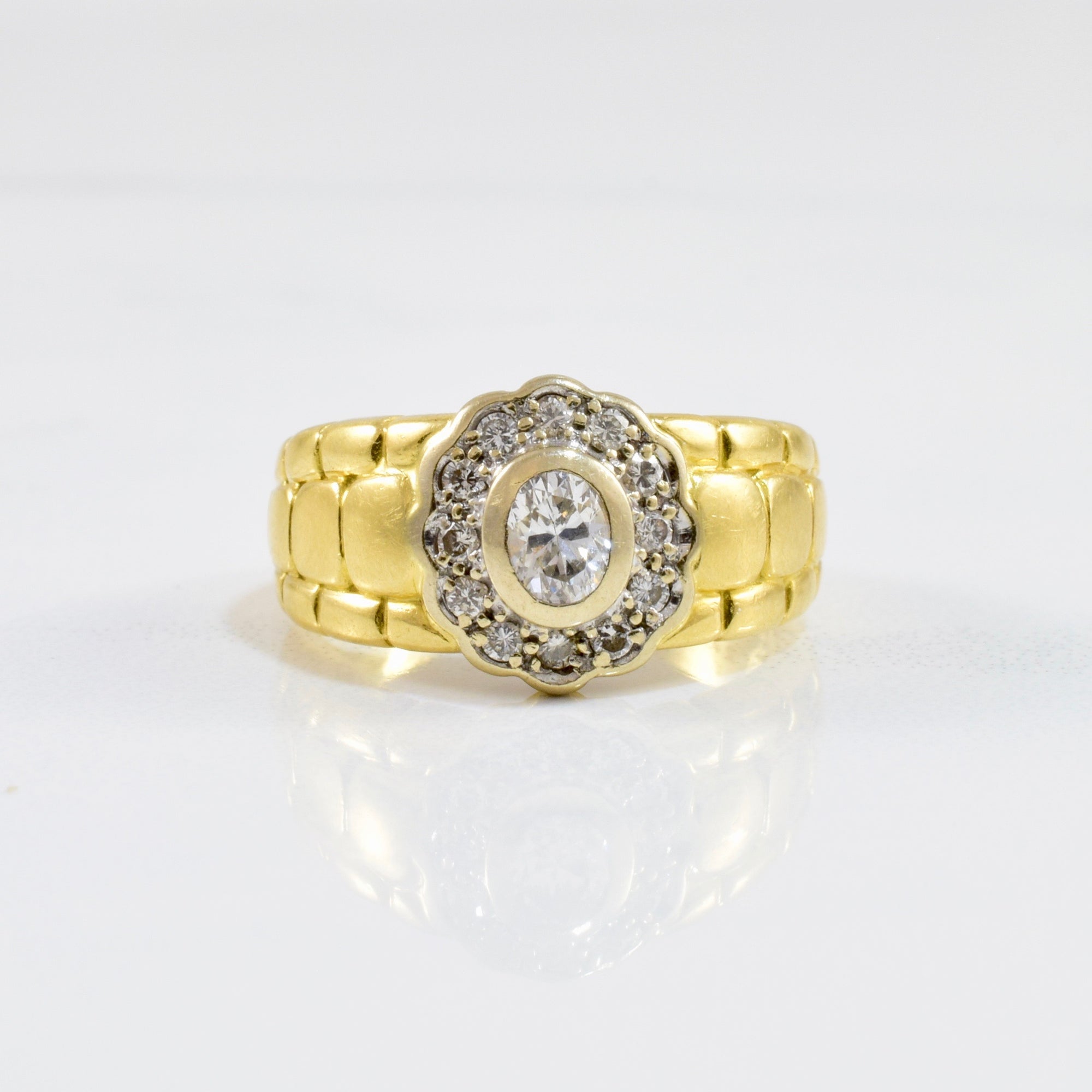 Oval Bezel Set Cluster Diamond Engagement Ring | 0.34 ctw SZ 5 |