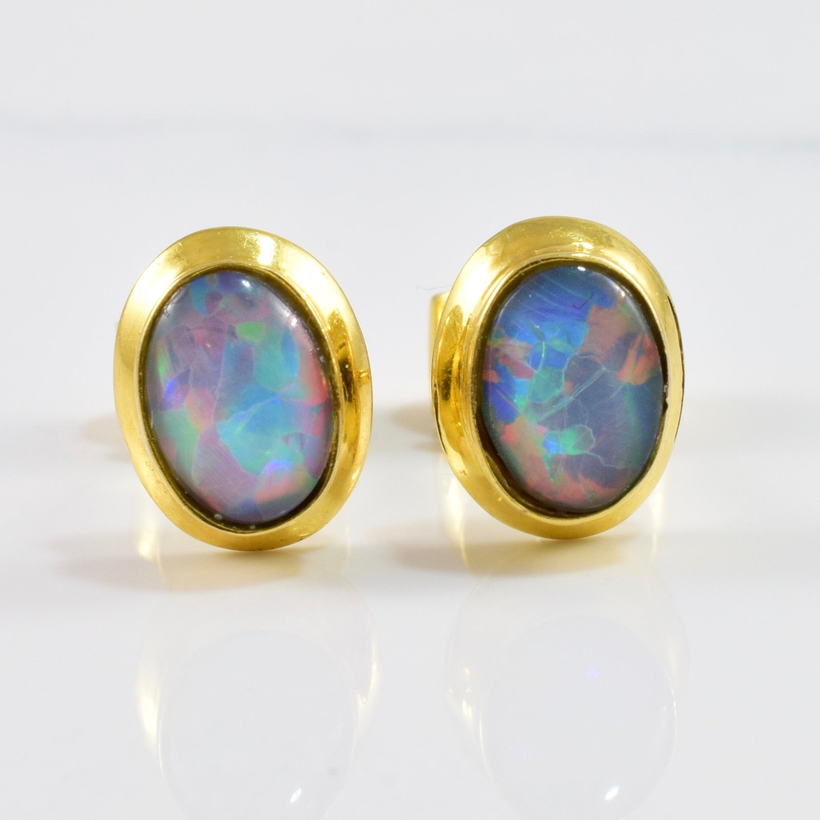 Bezel Set Opal Earrings