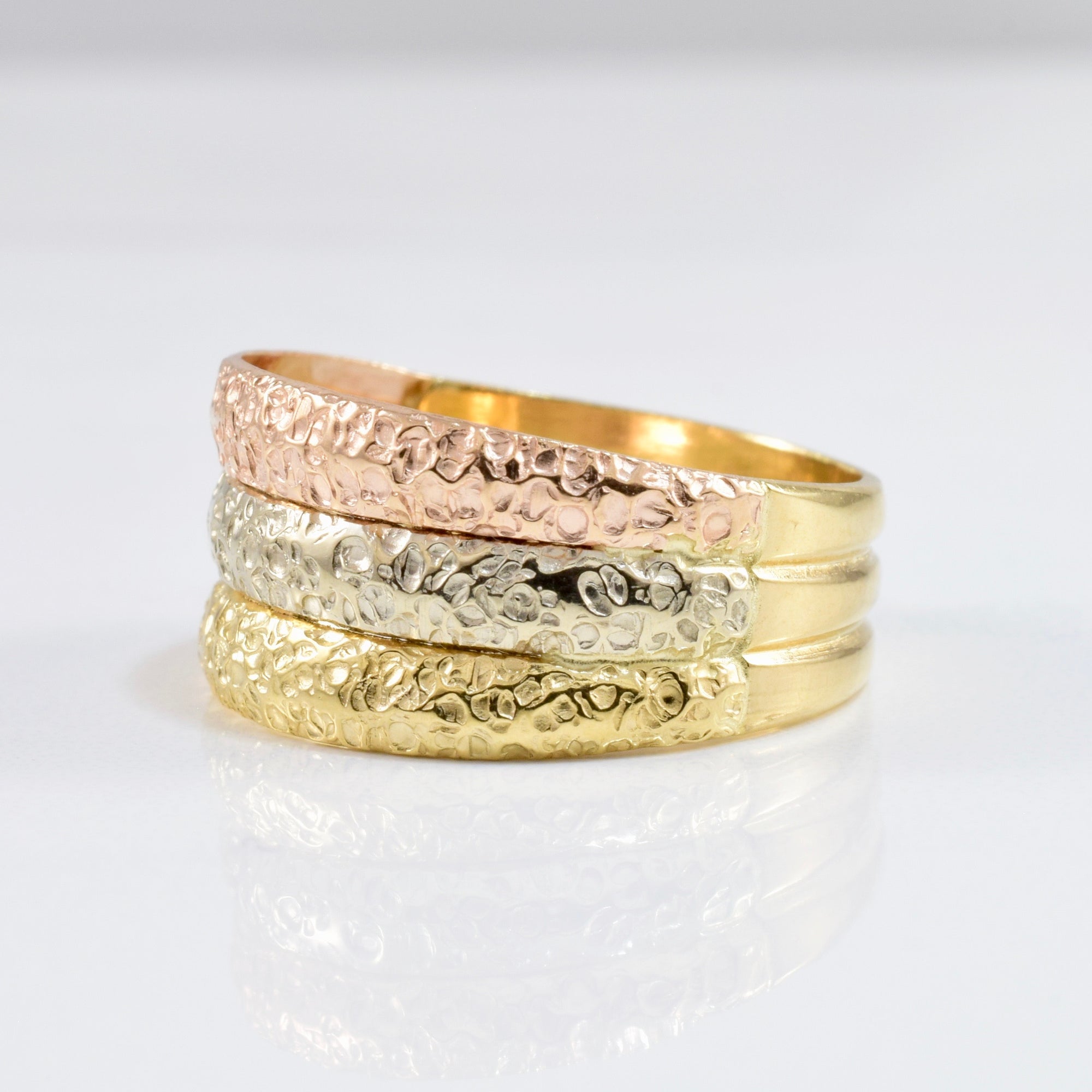Hammered Tri Coloured Gold Band | SZ 8.75 |