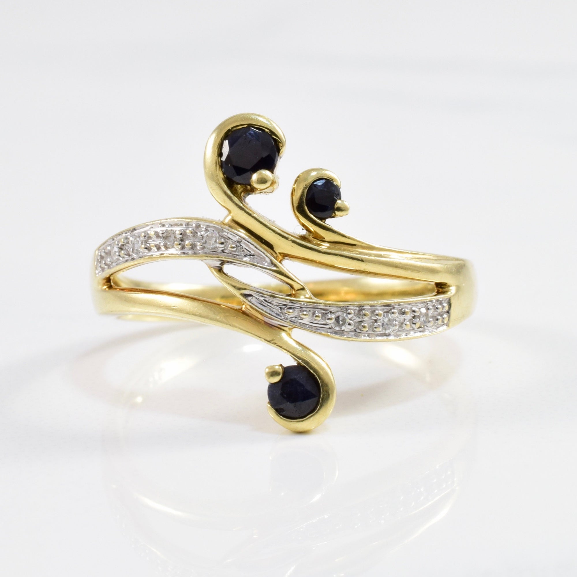 Art Nouveau Inspired Sapphire & Diamond Ring | 0.02ctw, 0.17ctw | SZ 7.25 |