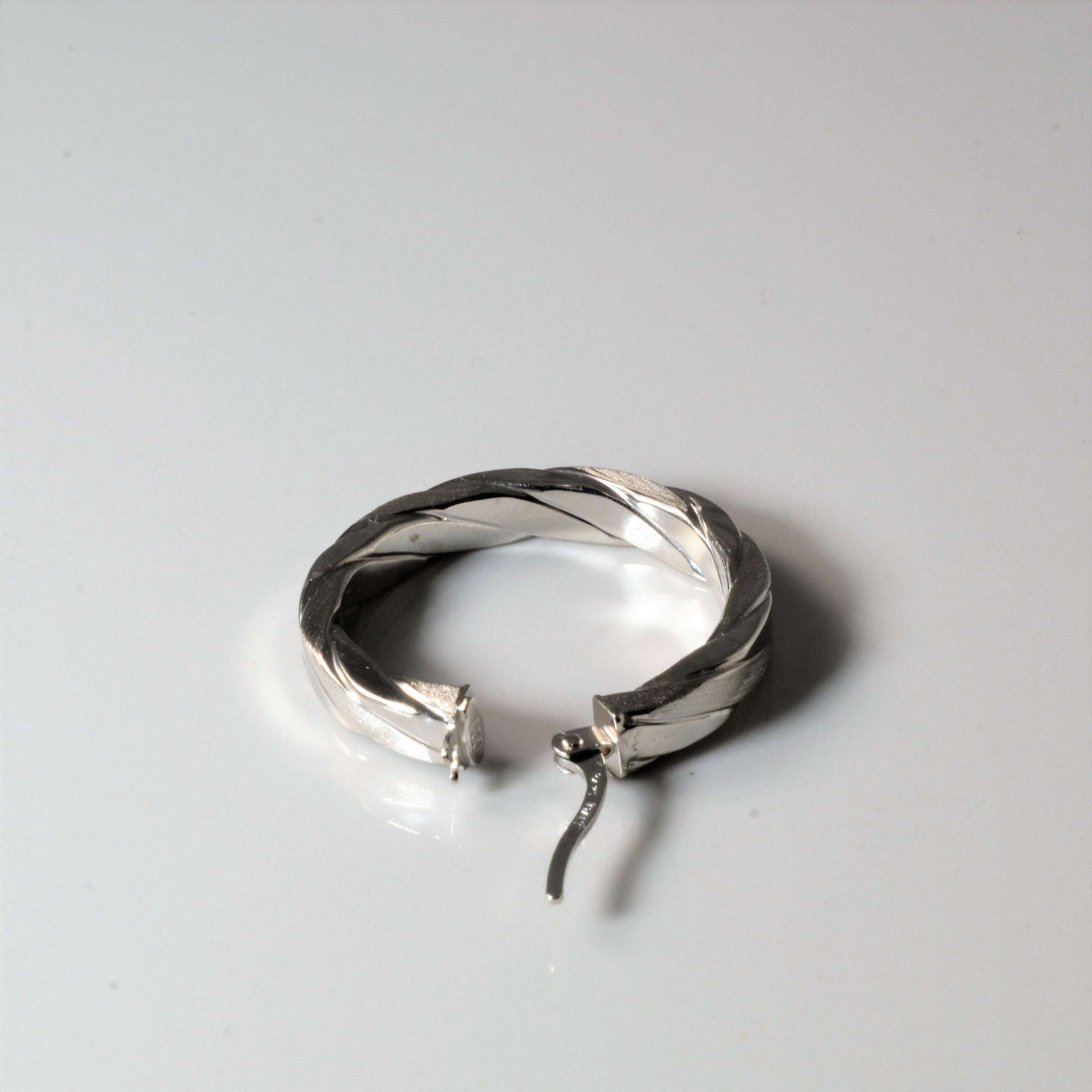 Twist Patterned White Gold Hoops |