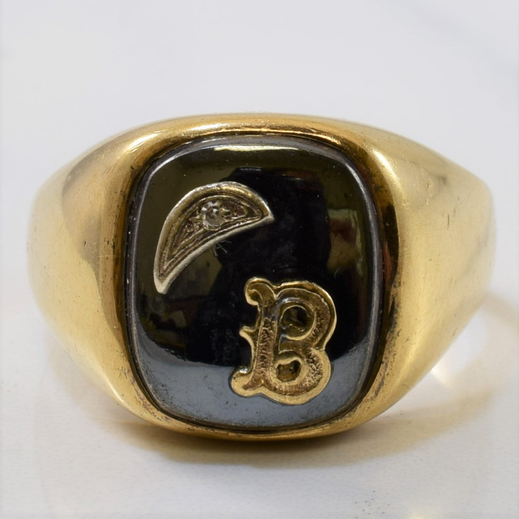Initial 'B' Hematite & Diamond Ring | 8.60ct, 0.007ct | SZ 10.75 |