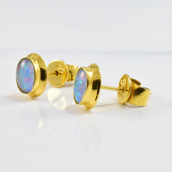 Bezel Set Opal Earrings