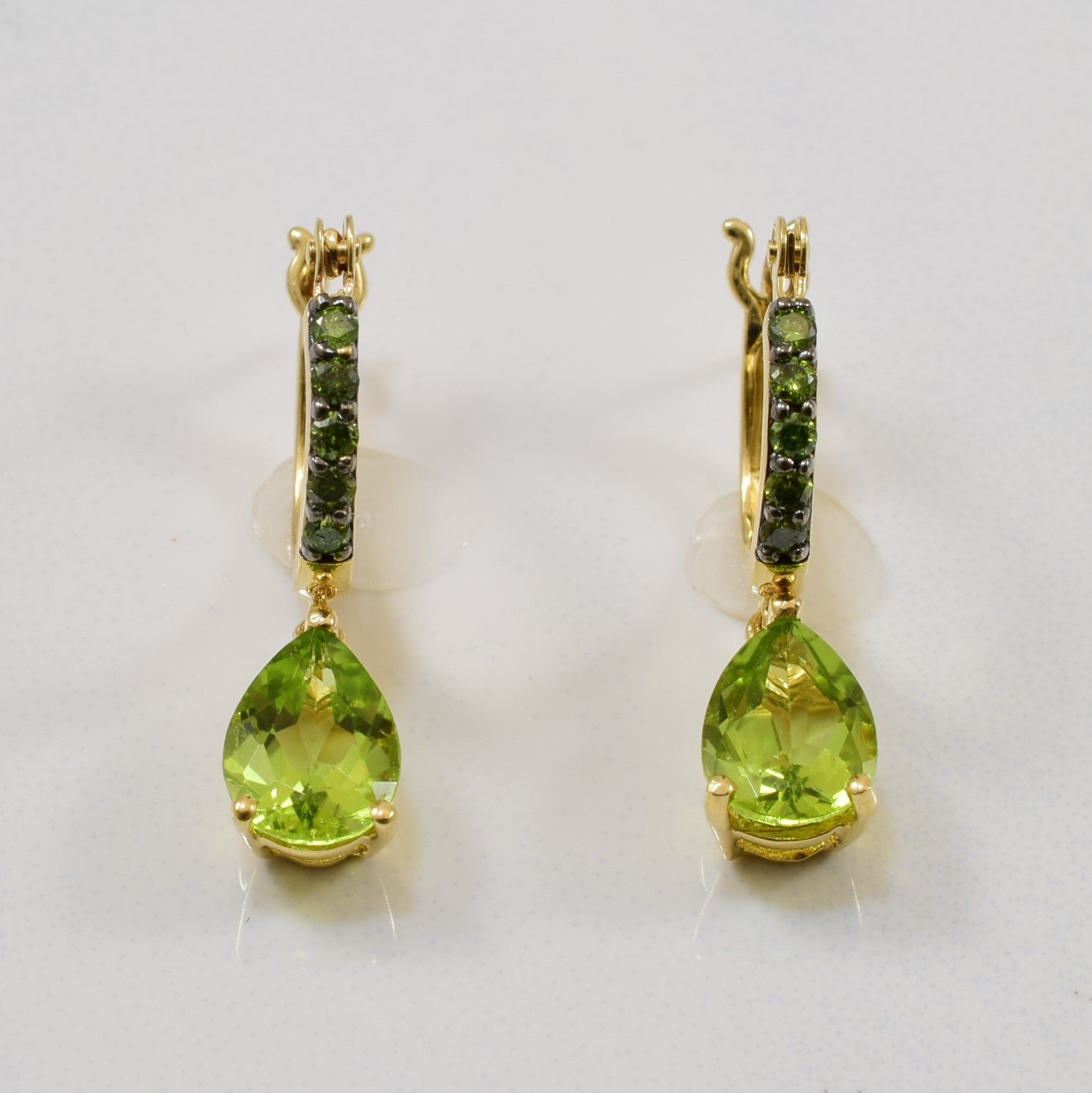 Peridot & Diamond Drop Earrings | 1.25ctw, 0.10ctw |