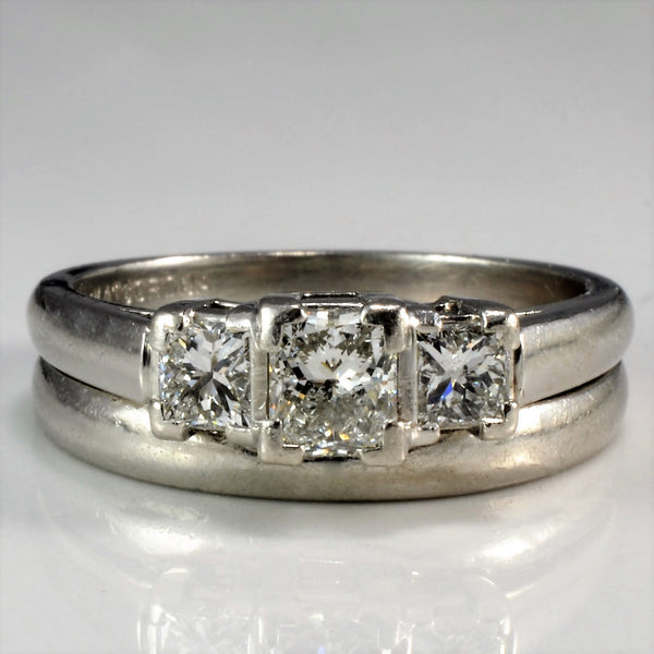 Three Stone Princess Engagement Ring Wedding Set | 0.75 ctw, SZ 6.25 |