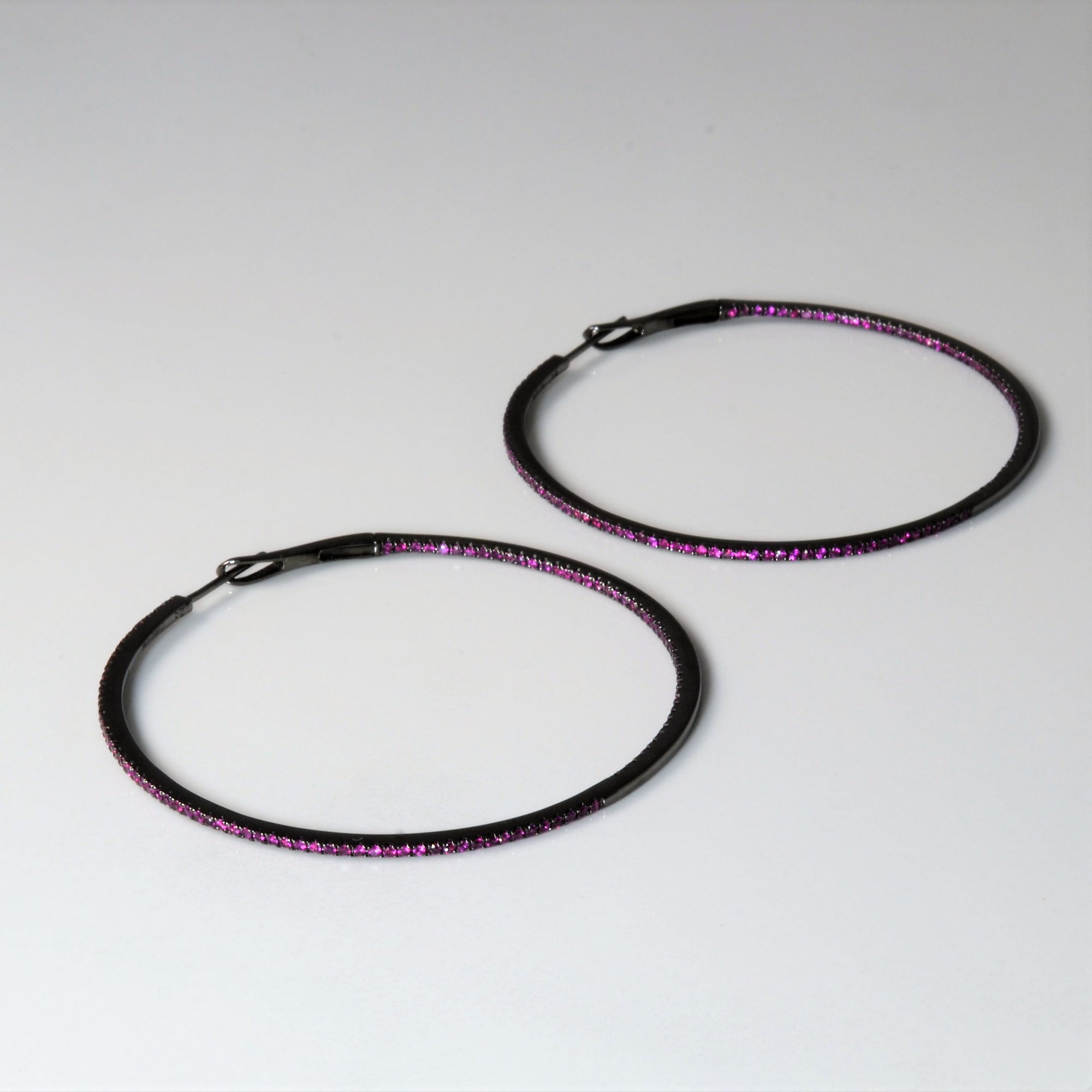 Black Gold Inside Out Pink Sapphire Hoop Earrings | 1.00ctw |