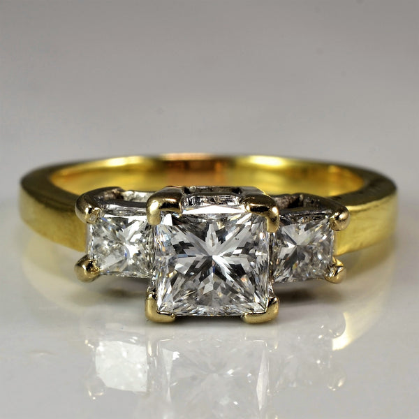 Three Stone GIA Princess Diamond Ring | 1.34 ctw, SZ 5.75 | VS2, D |