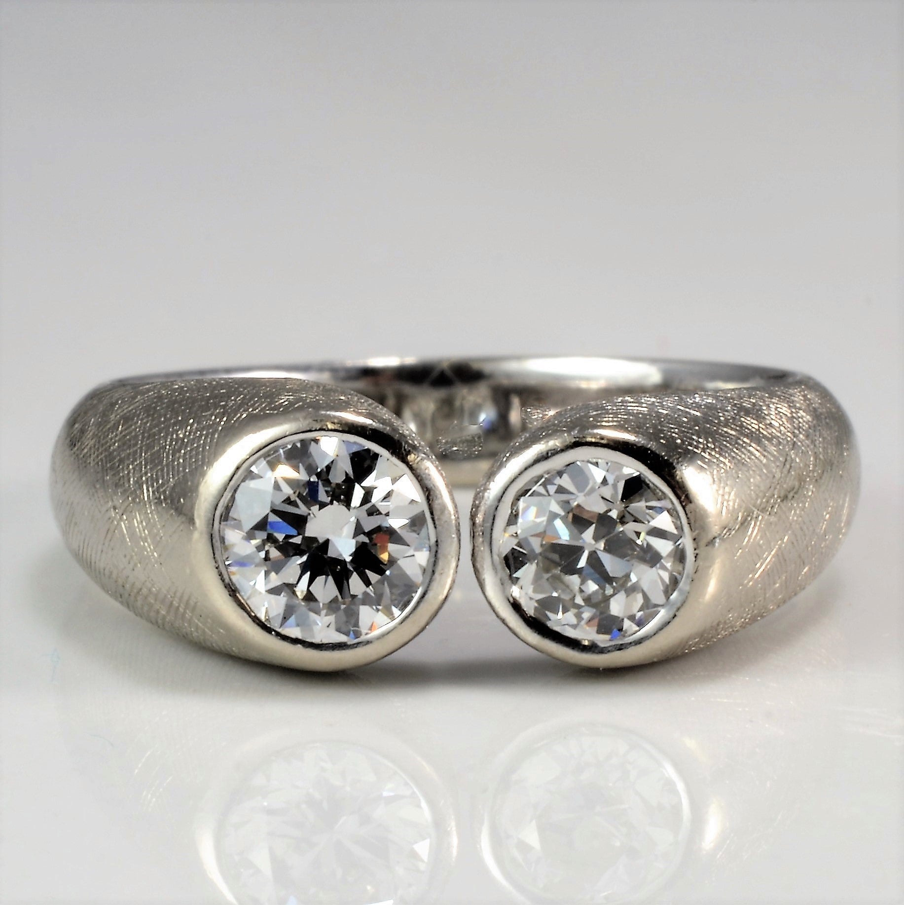 Palladium Bezel Set Two Stone Diamond Ring | 0.64 ctw, SZ 5.25 |