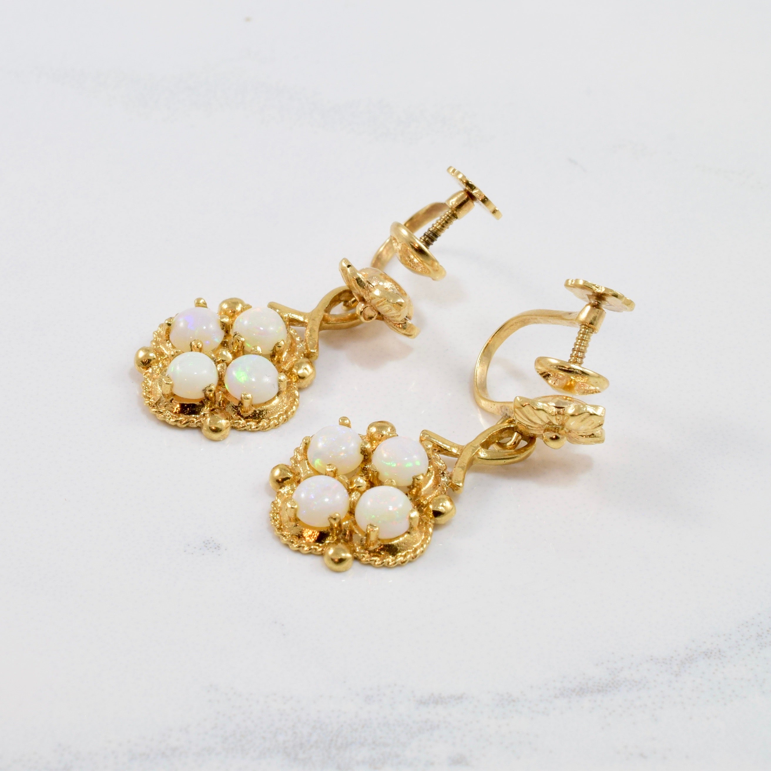 Opal Cluster Drop Clip On Earrings |