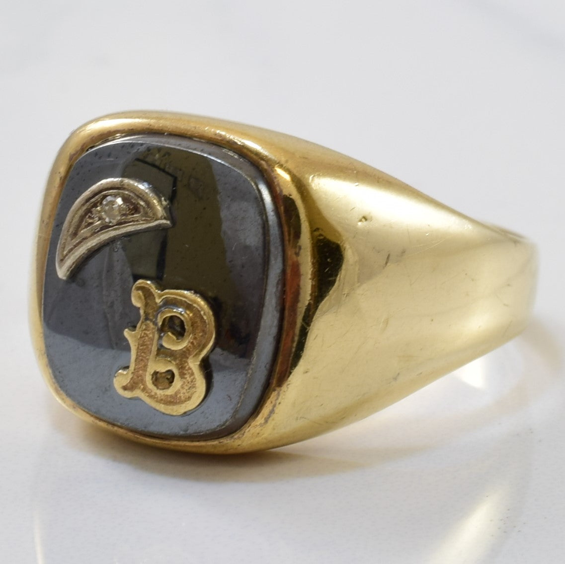 Initial 'B' Hematite & Diamond Ring | 8.60ct, 0.007ct | SZ 10.75 |