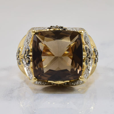 Heart Detailed Smoky Quartz & Diamond Ring | 8.00ct, 0.44ctw | SZ 9 |