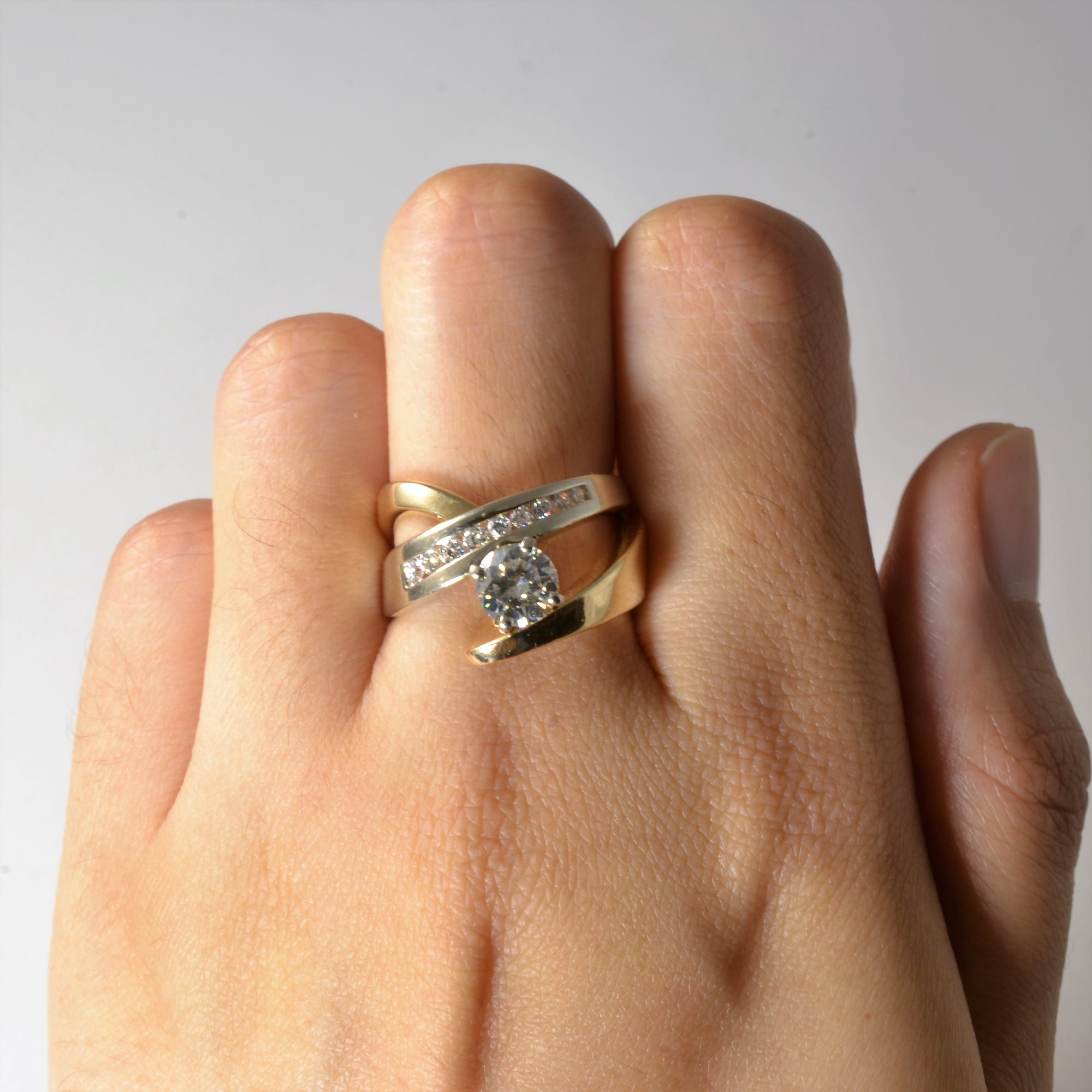 Two Tone Bypass Engagement Ring | 0.95ctw | SZ 6.5 |