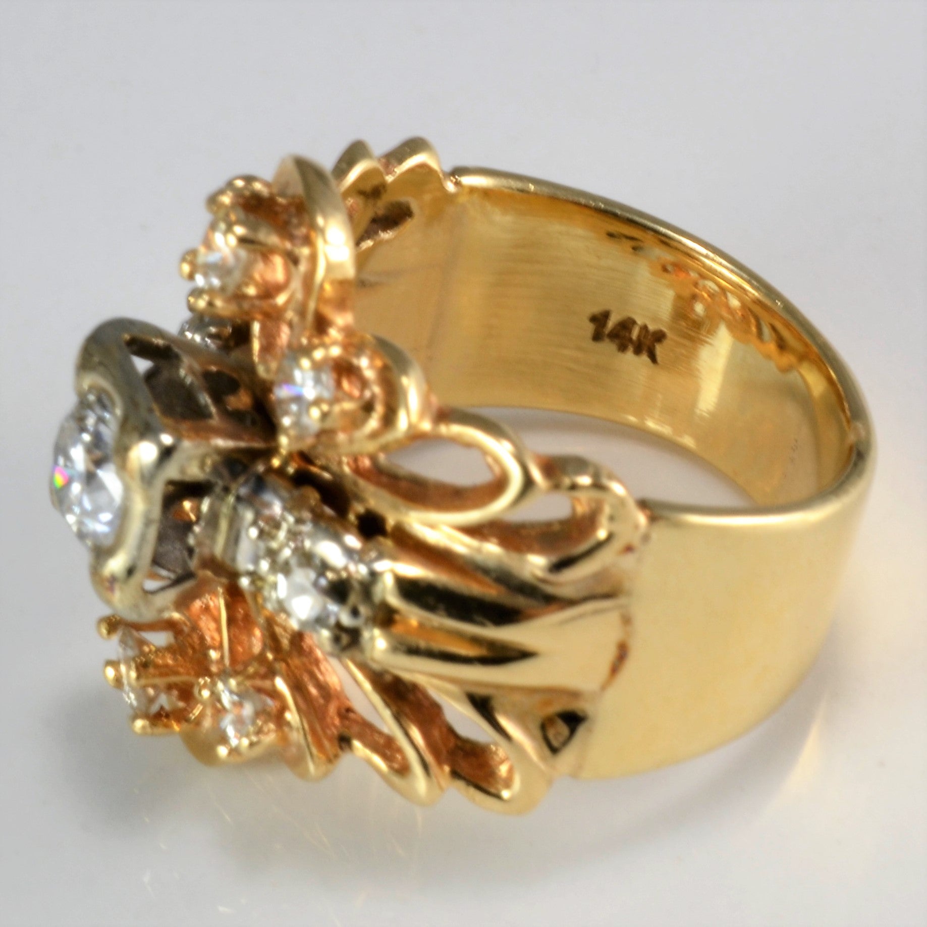Beautiful Floral Design Diamond Wide Ring | 0.65 ctw, SZ 4 |
