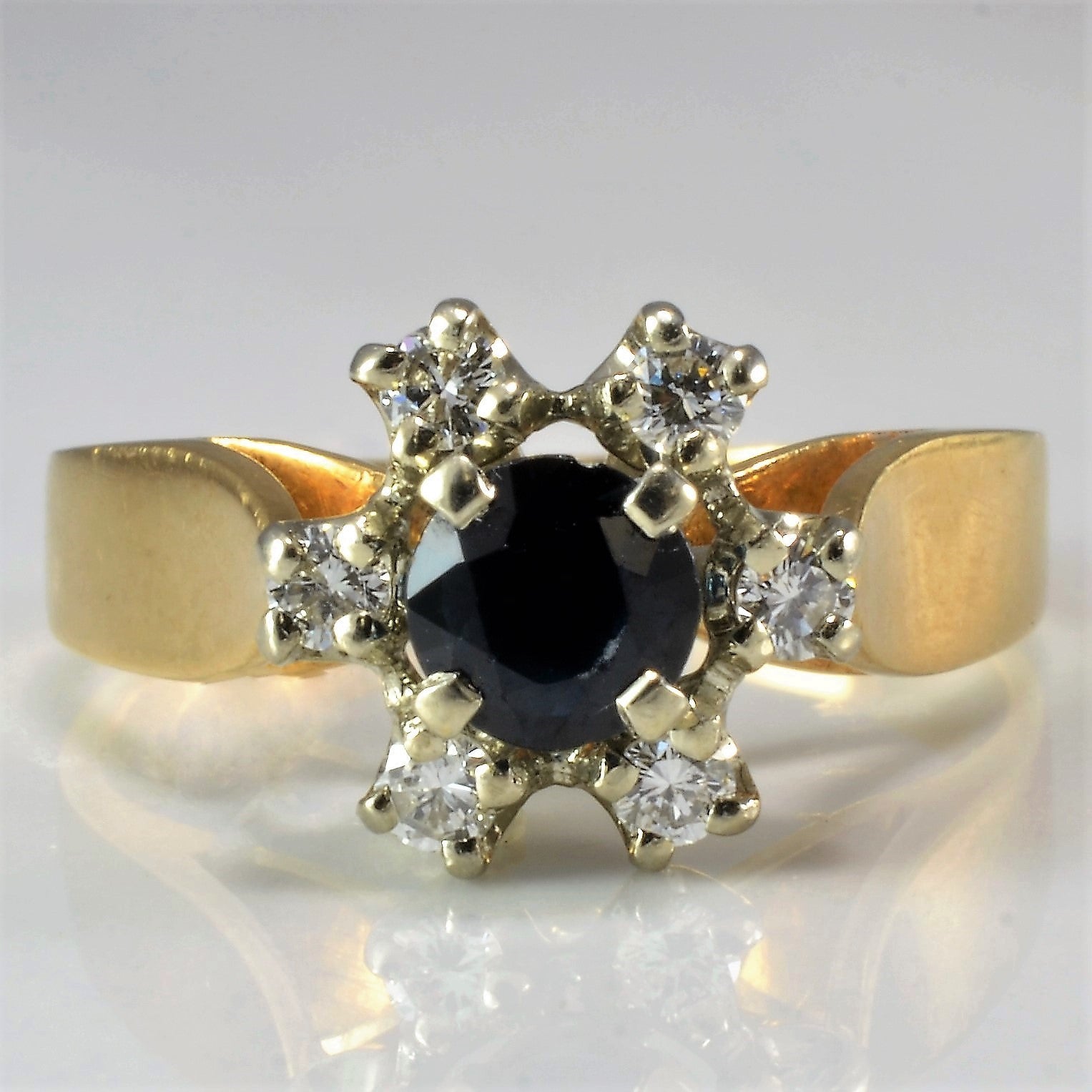 Diamond Halo Sapphire Ring | 0.15 ctw, SZ 5 |