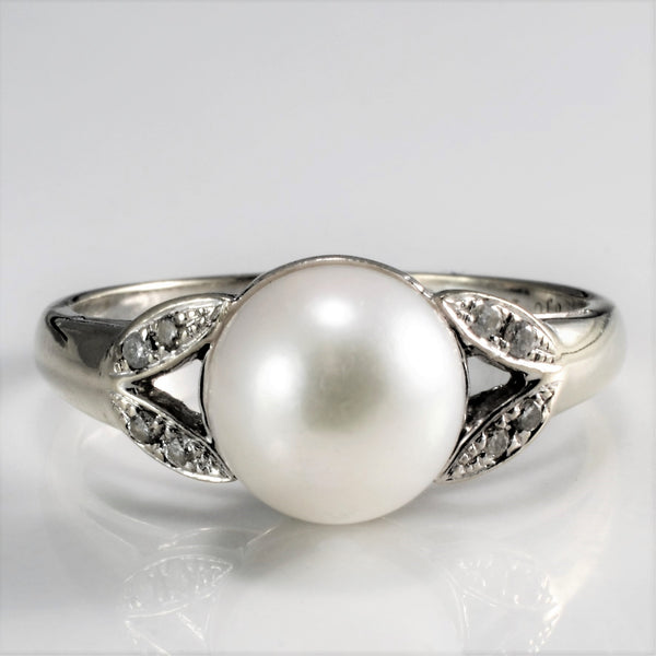 Open Shank Solitaire Pearl & Diamond Ring | 0.04 ctw, SZ 6.5 |
