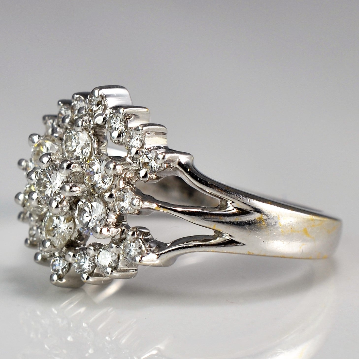 Split Shank Diamond Floral Cluster Cocktail Ring | 0.71 ctw, SZ 6 |