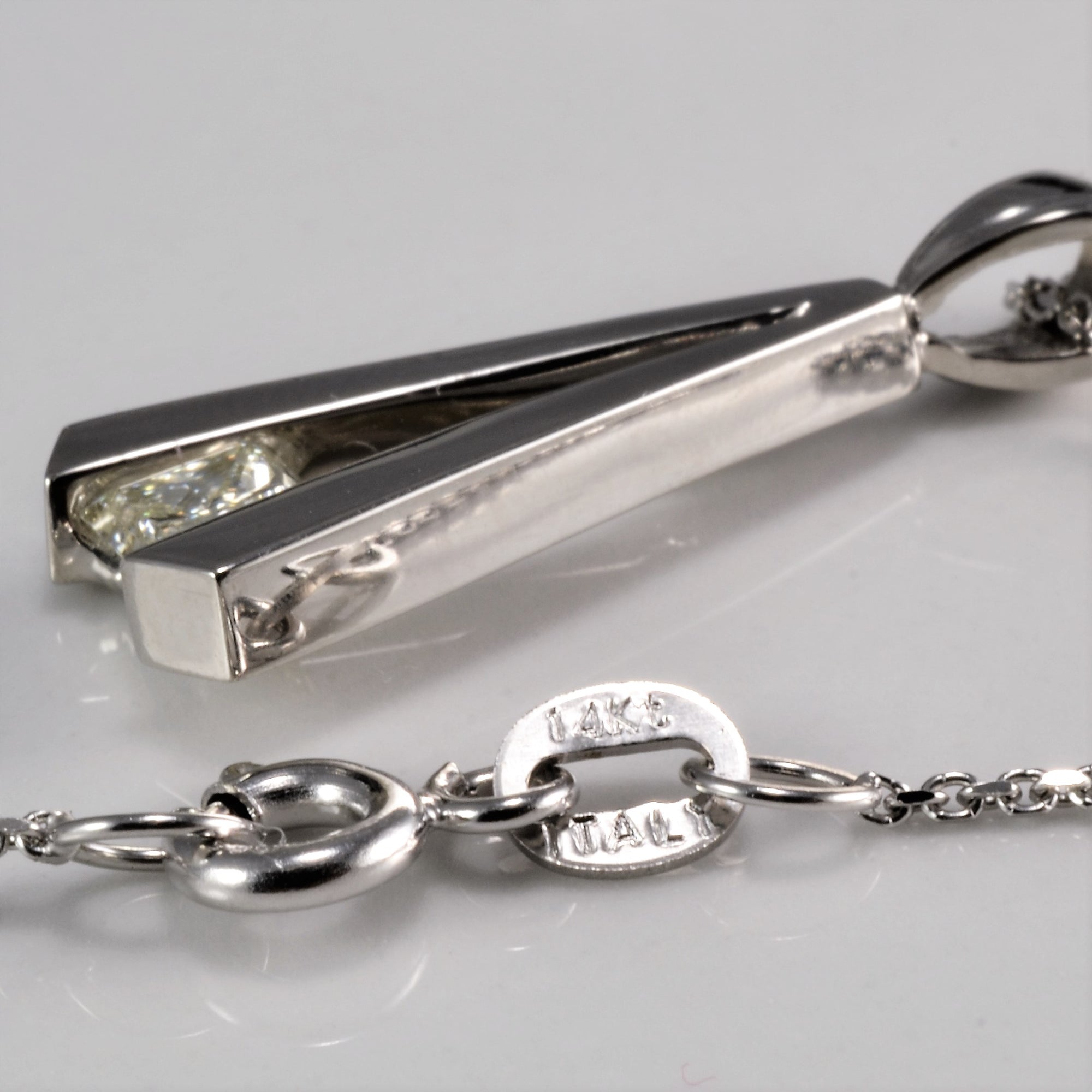 Semi Bezel Princess Diamond Stick Pendant Necklace | 0.50 ct, 18''|