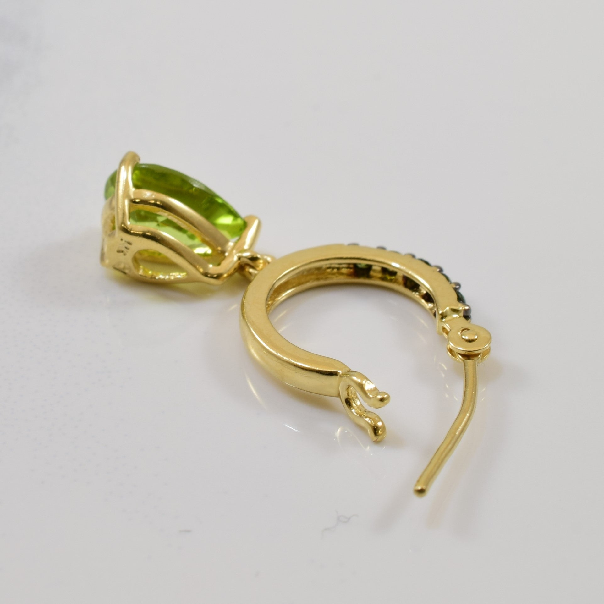 Peridot & Diamond Drop Earrings | 1.25ctw, 0.10ctw |
