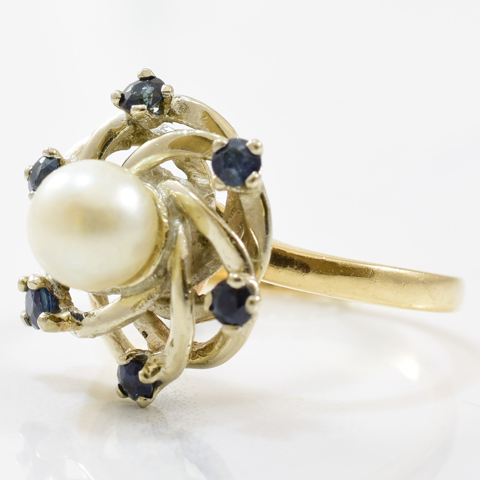 Pearl & Blue Sapphire Cocktail Ring | 0.60ctw, 1.90ct | SZ 7.5 |