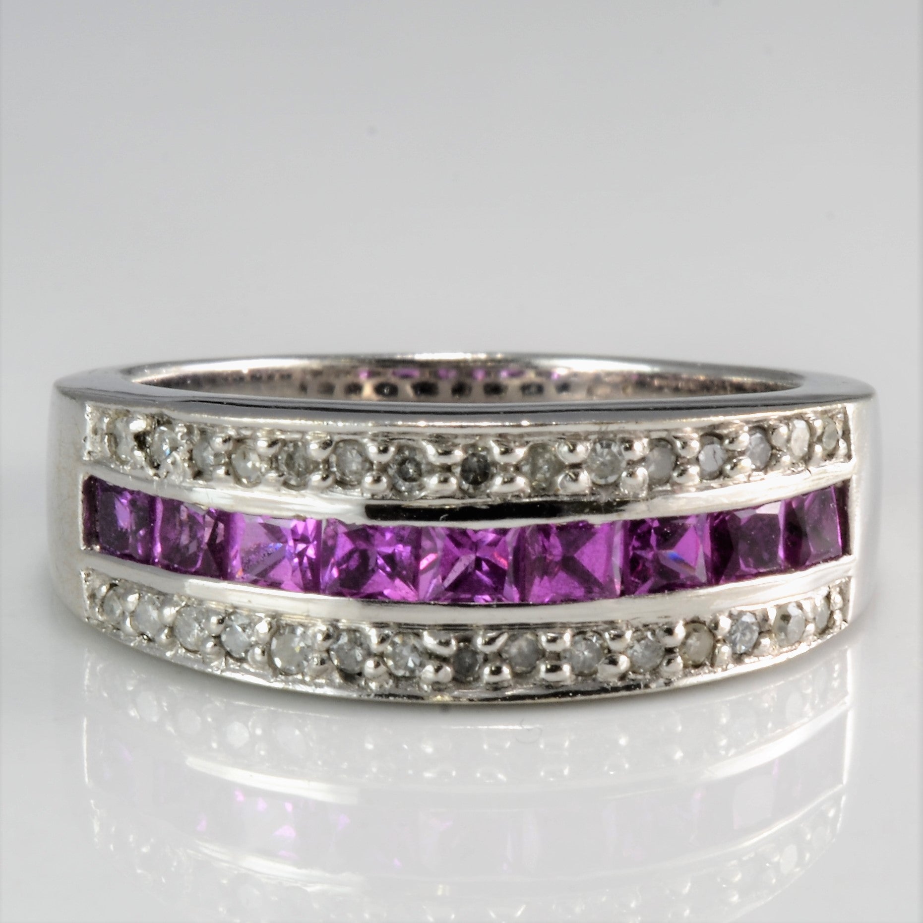 Triple Row Diamond & Topaz Wide Band | 0.20 ctw | SZ 8 |