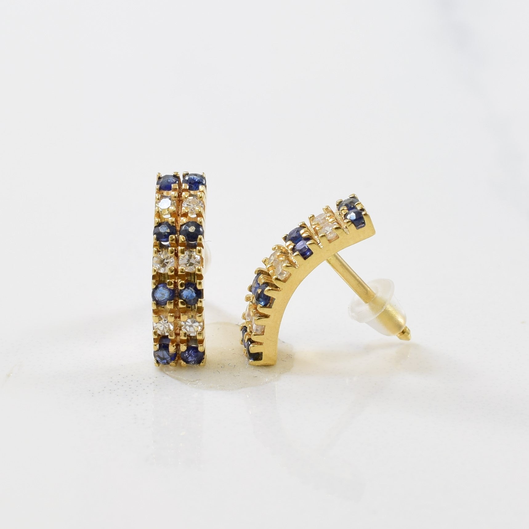 Diamond & Sapphire Drop Stud Earrings | 0.18ctw, 0.36ctw |