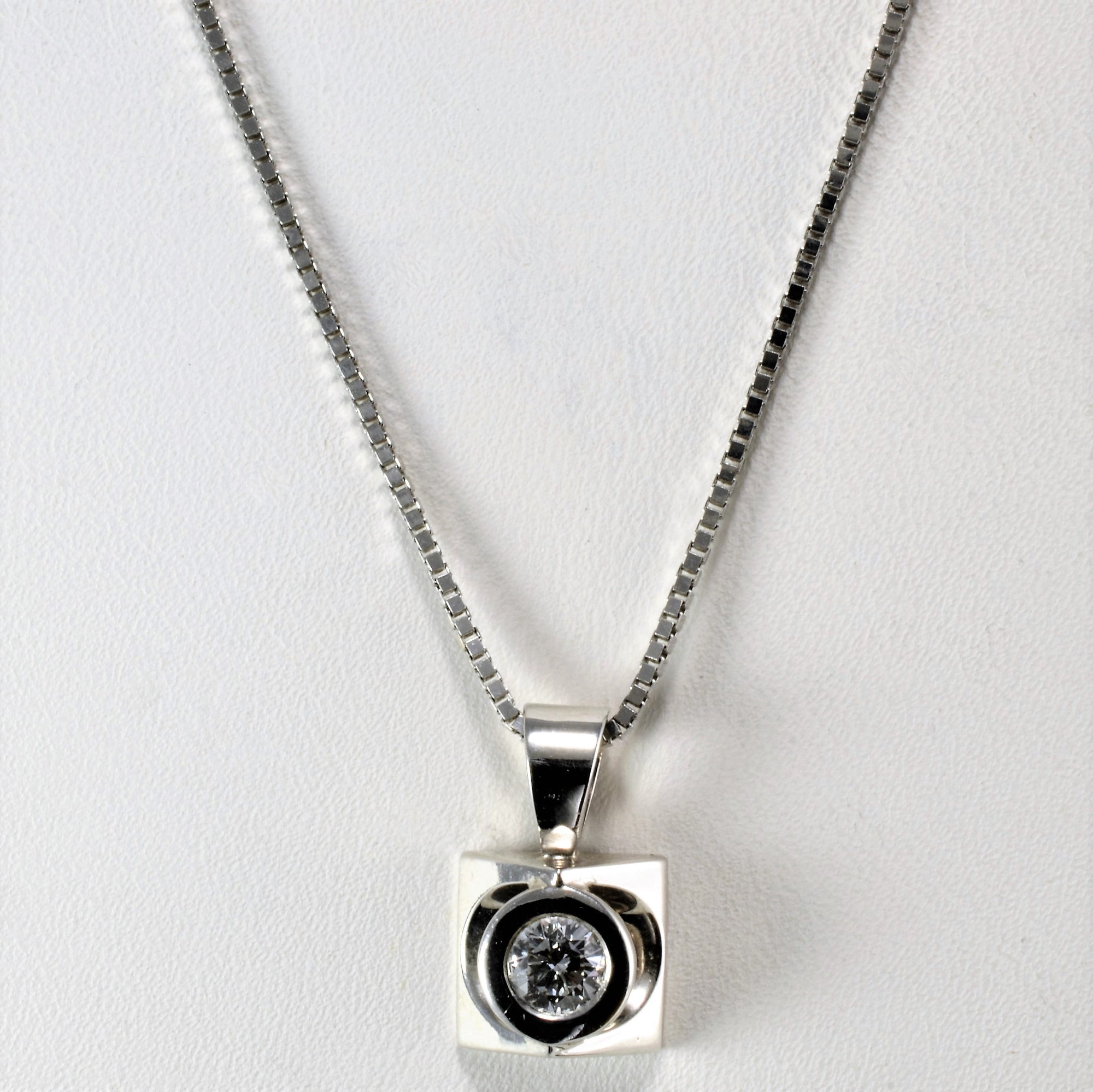 Bezel Set Solitaire Diamond Pendant Box Chain Necklace | 0.33 ct, 20''|