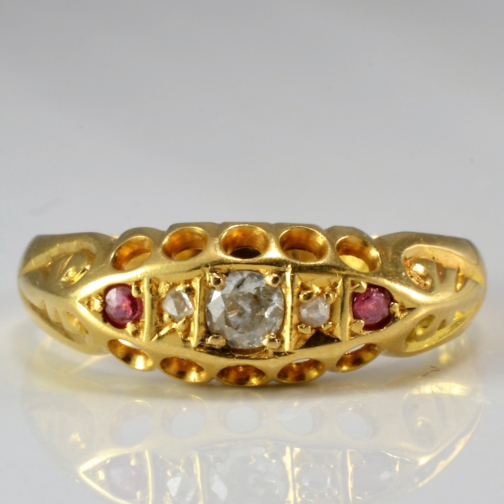 Victorian Diamond & Ruby Ring | 0.12 ctw, SZ 7.25 |