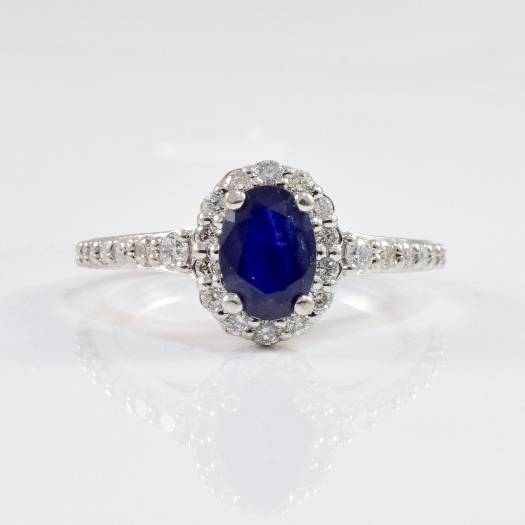 Diamond Halo Sapphire Engagement Ring | 0.45ctw, 0.76ct | SZ 5 |
